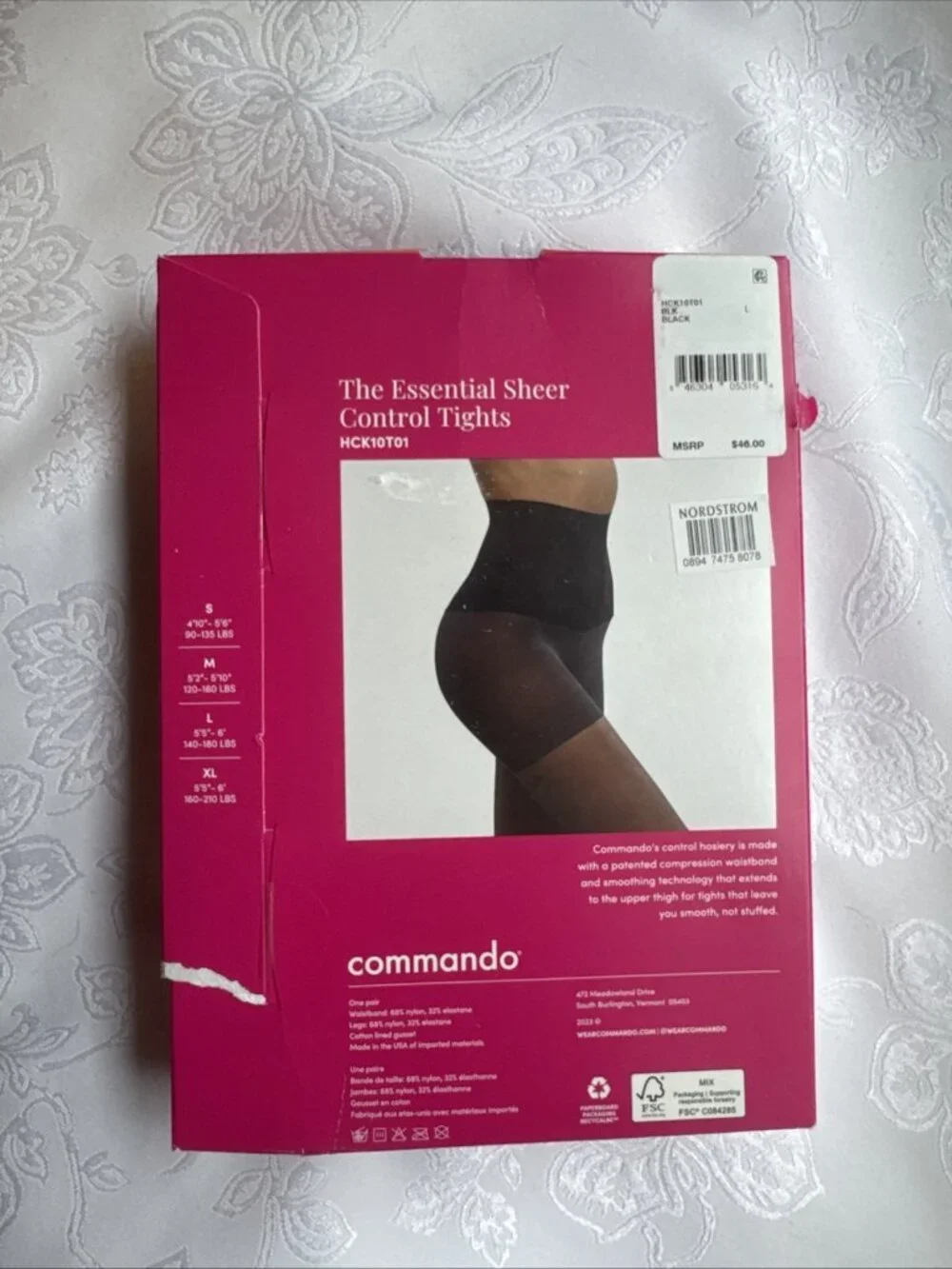 Commando Black SZ L The Essential Sheer Control Tights HK10T01 Nordstrom NEW